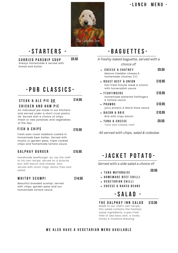 Galphay Inn Lunch Menu
